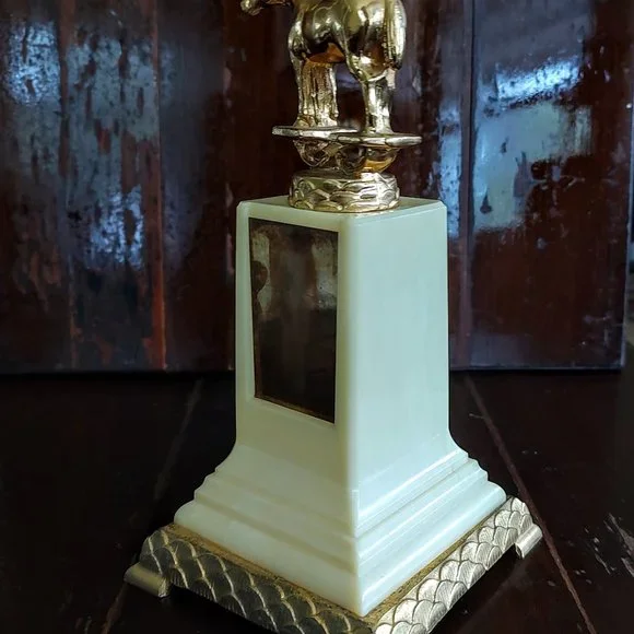 Vintage Trophy Horse on Gold & Ivory Base Sullivan Saddle Club 1960 Dodge Trophy